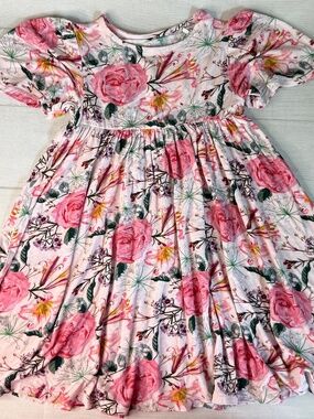 Charming Mary Pink Floral Bamboo Flutter Dress- Size 4T